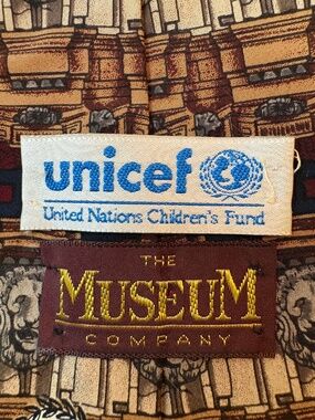 Vintage UNICEF x The Museum Company Silk Tie Stone Lions Architectural Print